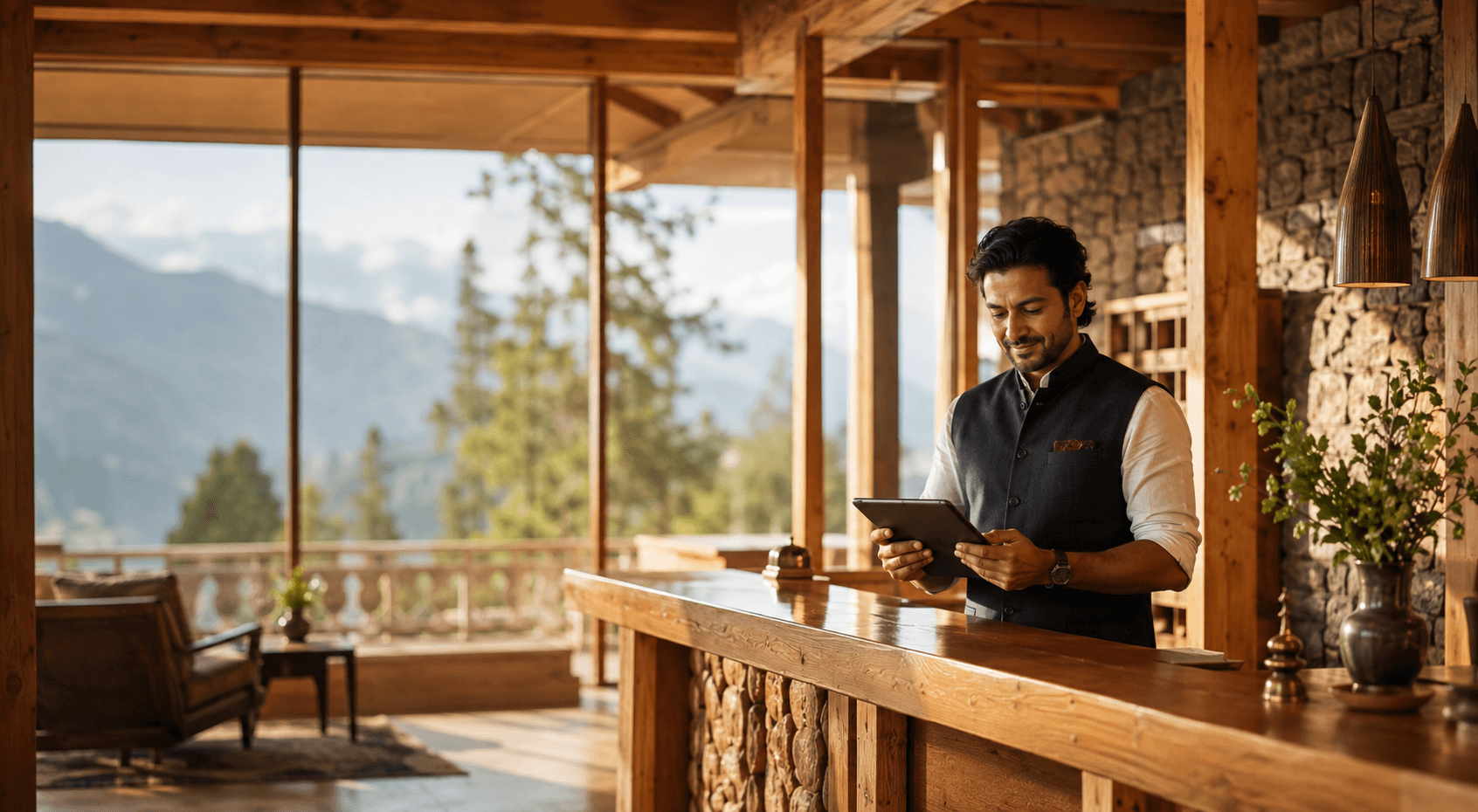 Hotelier managing a guest stay